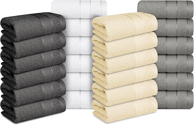 Casa Lino Face Towels & Body Wash Cloths for Showering - 100% Cotton Wash Cloths for Bathroom - Highly Absorbent & Quick Drying Washcloth Set - Cotton Washcloths 24 Pack (12" x 12") - (Multicolor I)