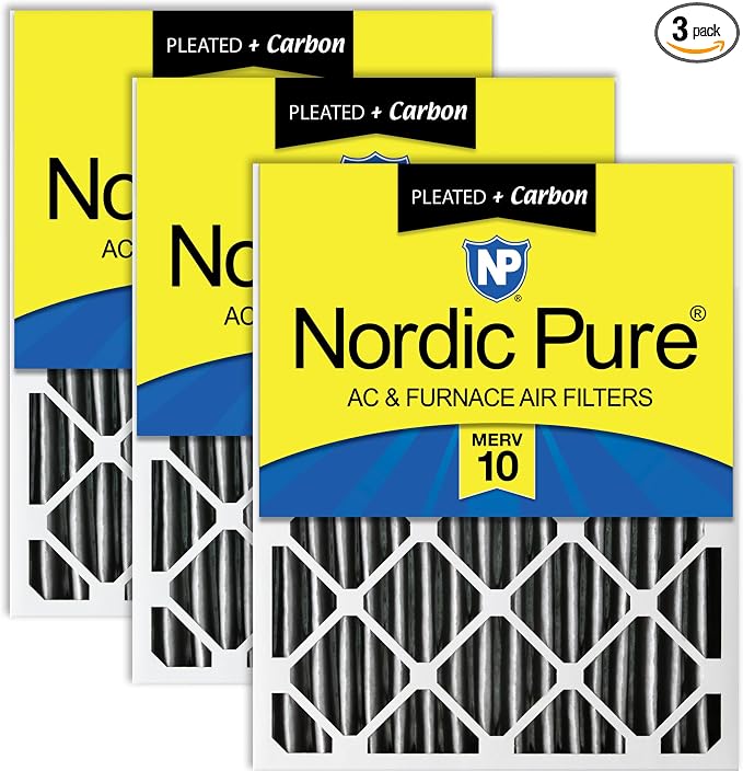Nordic Pure 20x20x2 Furnace Air Filters MERV 10 Pleated Plus Carbon 3 Pack by NordicPure