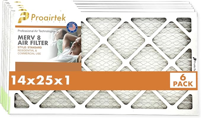 Proairtek AF14251M08SWH Model 14x25x1 Pack of 6 Air Filters, MERV 8; Ideal by Unknown