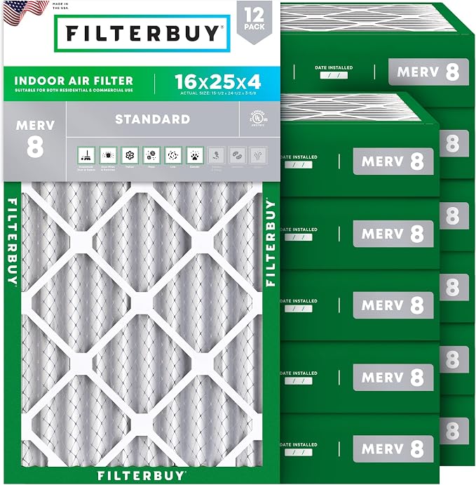 Filterbuy 16x25x4 Air Filter MERV 8 Essential Dust & Allergy Defense, by Filterbuy