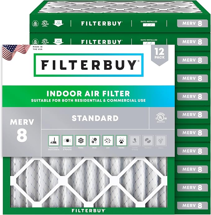 Filterbuy 18x18x2 Air Filter MERV 8 Essential Dust & Allergy Defense, by Filterbuy