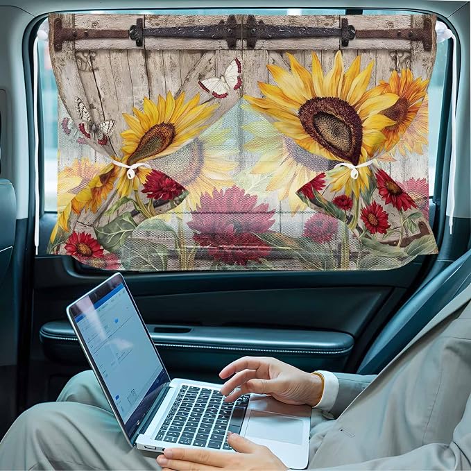Sunflowers Magnetic Double Layer Car Window Shades, Side Window Curtains - Image 6