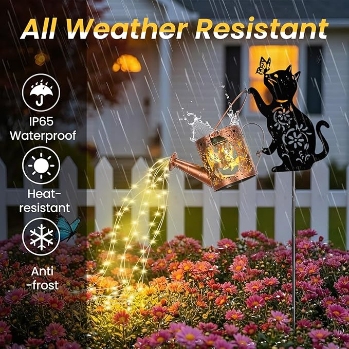 Solar Cat Watering Can Lights,Outdoor Cat Hanging Solar Lights Lantern,Lovely Gifts for Christmas Mother's Day Women Birthday,Garden Waterproof Garden Decor Outside Patio Yard Pathway Backyard