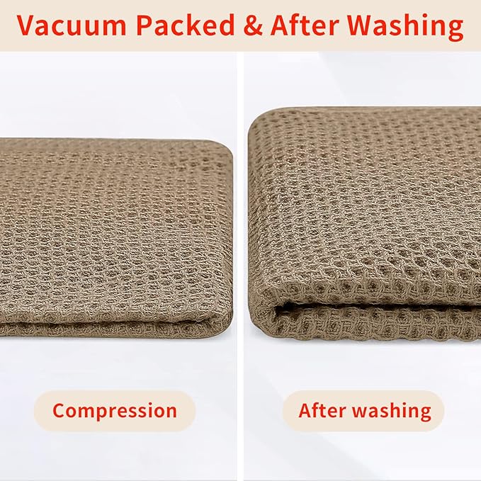 Homaxy 100% Cotton Waffle Weave Kitchen Dish Towels, Ultra Soft Absorbent Quick Drying Cleaning Towel, 13 x 28 Inches, 4-Pack, Tan