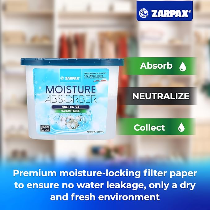 Moisture Absorber Fresh Cotton 10.5 oz/300g | Removes Moisture, Damp & Humidity | Odor Absorber With Fresh Cotton Fragrance | Moisture Trap for Bathroom, Closet, Kitchen | Set of 6