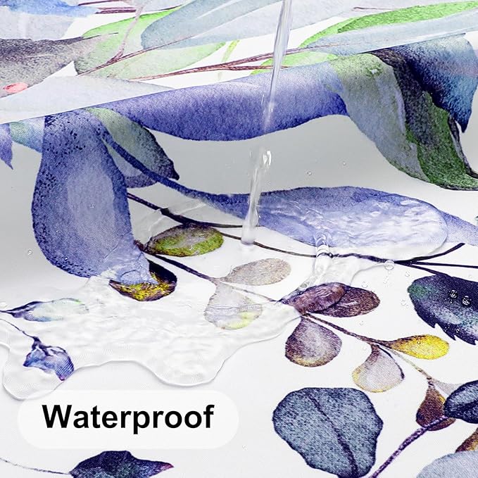 Colorful Star Green Eucalyptus Waterproof Shower Curtain Set with Hooks, Minimalist Watercolor Floral Print Bathroom Décor, Plant Leaves Washable Fabric Shower Curtain, 72 x 78 Inch