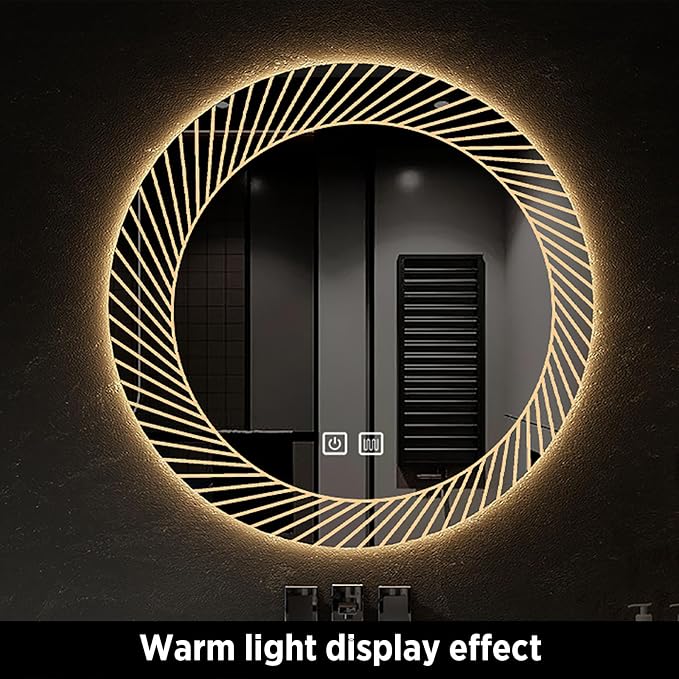 31.5 Inch LED Round Bathroom Mirror, Wall Mounted Multifunction Bathroom Vanity - Image 2