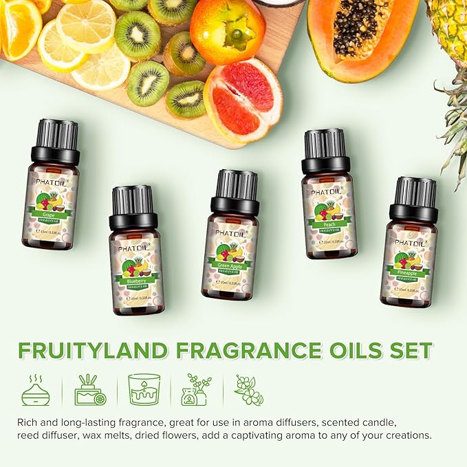 PHATOIL Coconut & Vanilla Fragrance Oils Set, 10 Pcs Aromatherapy Oils Set, for Diffusers, Home Care, DIY Soap Candle Making Scents, Fragrance, Aromatherapy, Humidifiers, for Friend (10ml)