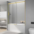 Sunrosa Semi-Frameless Tub Shower Door, 59-2/8"W 60" H Single Sliding Door With Tempered Glass 5/16"(8mm) for Bathtub in Brushed Gold