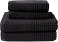 Texere 100% Organic Cotton Diamond Jacquard 700 GSM Luxury Bath Towel Sets - Ultra Soft and Absorbent Hotel and Spa Quality (Diamond, Black, 2 Bath & 2 Hand Towels)