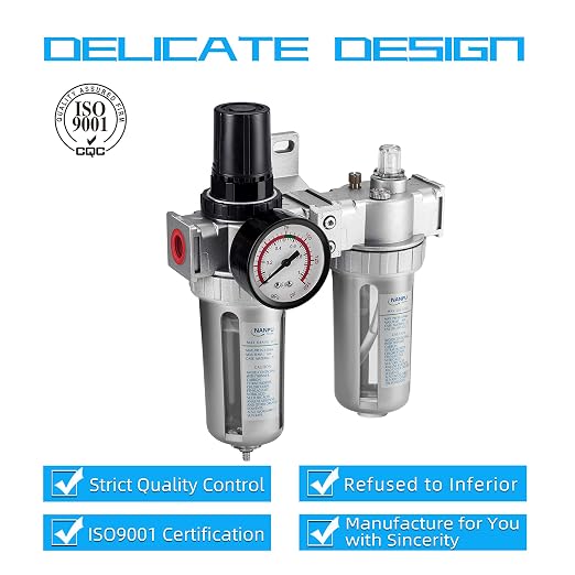 NANPU 1/2" NPT Air Filter Pressure Regulator Lubricator Dryer Gauge Kit - Image 4