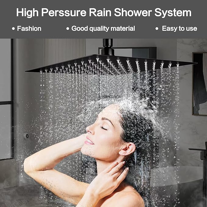 Shower System Wall Mounted 10 inch Shower Overhead for Bathroom,Rain Shower Combo Set with Handheld Spray,Luxury Rainfall Shower Head Rough-in Valve and Trim Included(Matte Black)