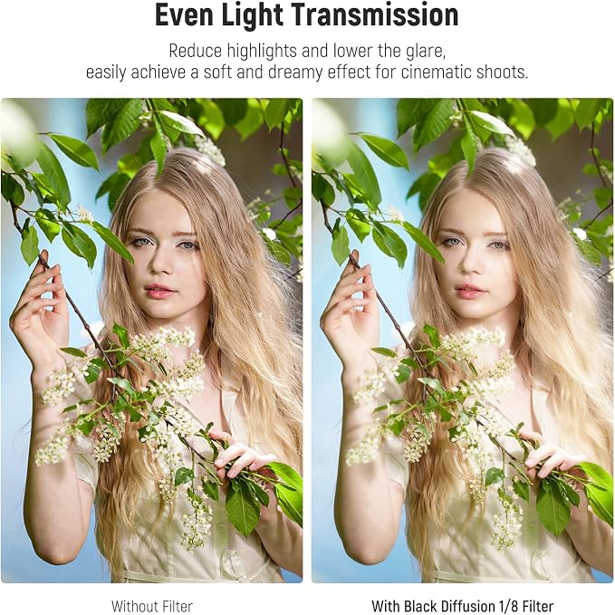 NEEWER 58mm Black Diffusion 1/8 Filter Soft Dreamy Cinematic Effect Filter - Image 3
