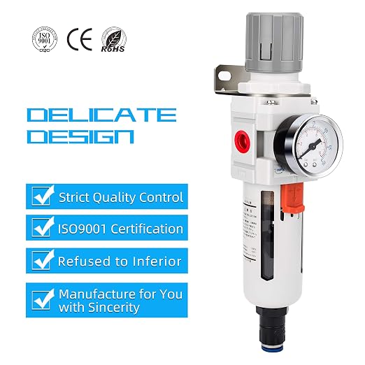 NANPU 1/2" NPT Compressed Air Filter Regulator Combo Piggyback, Auto Drain - Image 5