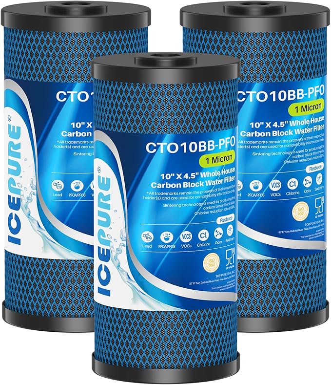 ICEPURE 1 Micron 10" x 4.5" Whole House PFOA/PFOS Carbon Water Filter Cartridge by ICEPURE