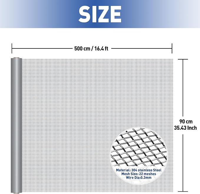 MAGZO 304 Stainless Steel Mesh Screen Roll 35in x 16.4ft - Image 2