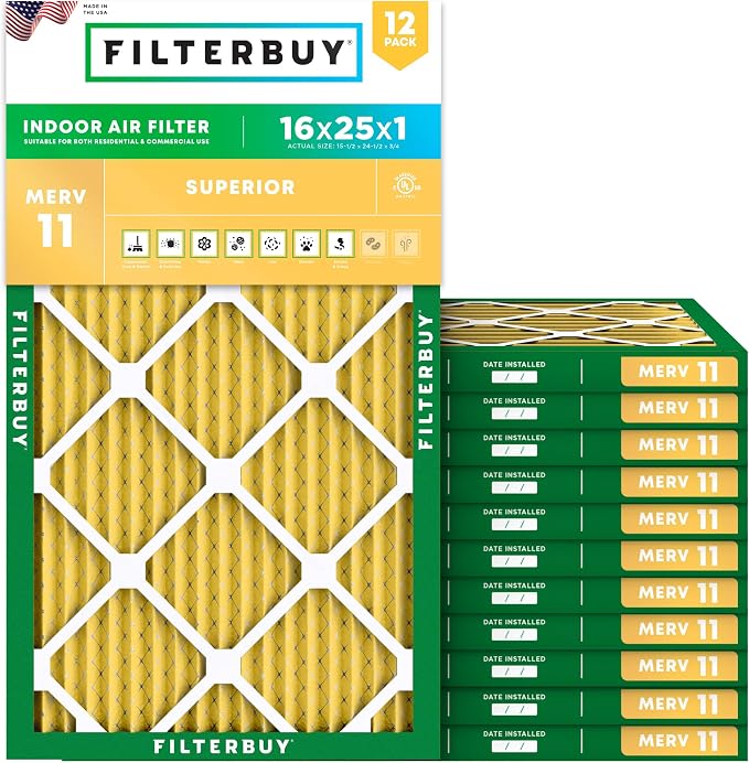 Filterbuy 16x25x1 Air Filter MERV 11 Superior Pet & Allergy Defense, by Filterbuy