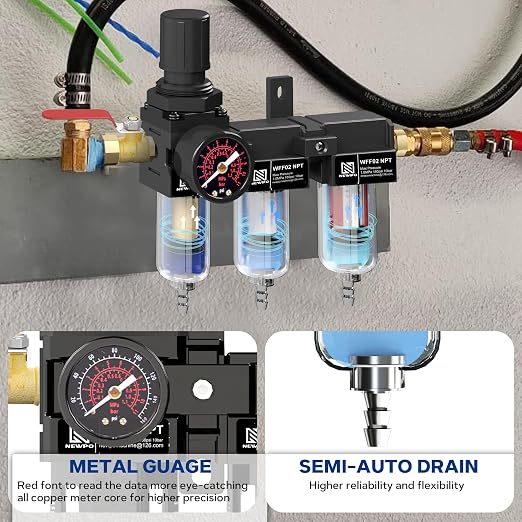 NEWPO 1/4" NPT Air Drying System, Air Filter Pressure Regulator - Image 5