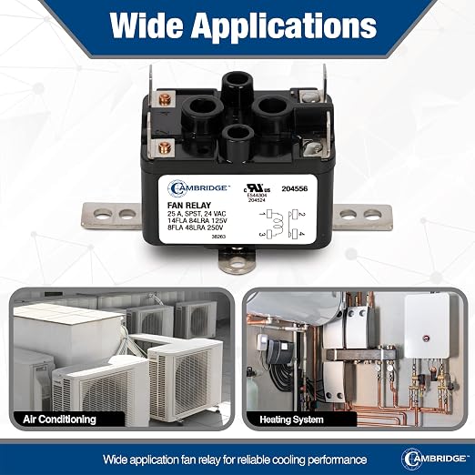 Cambridge Professional Grade 24V AC Fan Relay, 25A 14FLA 84LRA 125V / 8FLA - Image 6