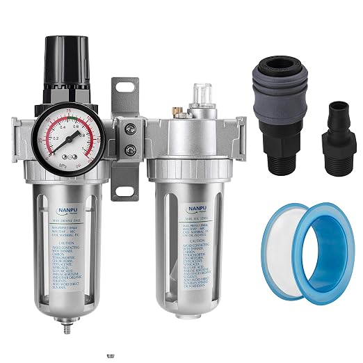 NANPU 3/8" NPT Air Filter Pressure Regulator Lubricator Dryer Gauge Kit by NANPU