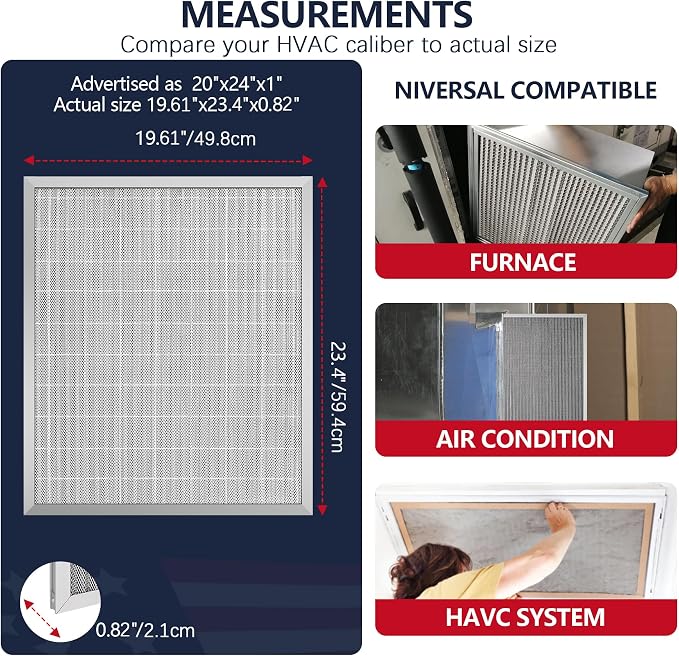 20x24x1 Electrostatic Air Filter, MERV 8 Washable & Reusable Aluminum AC/HVAC - Image 5