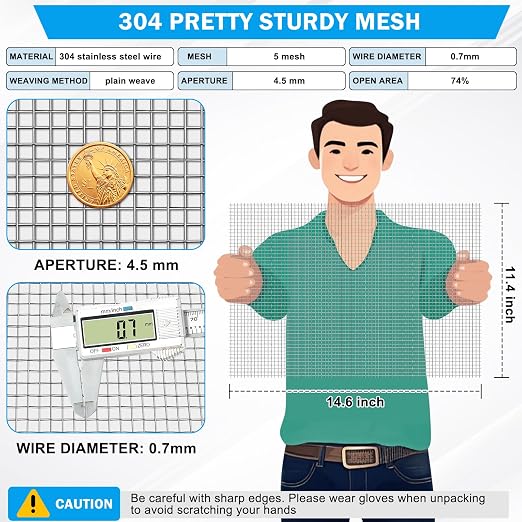 Valchoose 1 Piece Metal Woven Mesh Screen 14.6 X 11.4 in, 4.5mm Hole 5 Mesh - Image 4