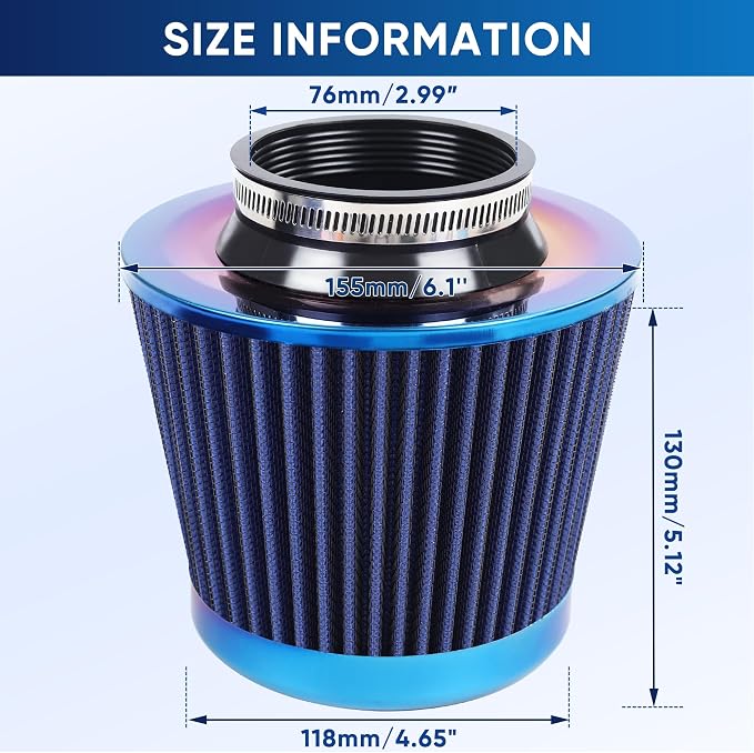 Universal Cold Air Intake Filter Clamp-On Replacement Air Filter Flange - Image 2