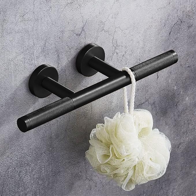 Shower Foot Rest for Shaving Legs, Wall Mounted Shower Step Stool, Knurled Brass Bar Foot Ledge for Inside SPA Bathrooms, Matte Black