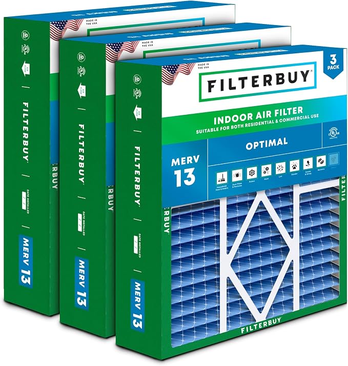 Filterbuy 20x25x5 Air Filter MERV 13 Optimal Smoke & Allergy Defense, Pleated by Filterbuy