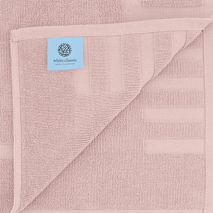 White Classic Luxury Bath Mat Floor Towel Set - Absorbent Cotton Hotel Spa Shower/Bathtub Mats [Not a Bathroom Rug] 22"x34" | 2 Pack | Pink