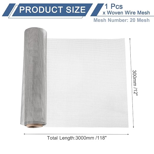uxcell 20 Mesh 118" x 12" Woven Wire Mesh, 304 Stainless Steel Air Vent Filter - Image 2