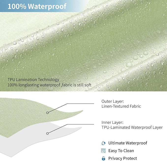 2-in-1 Waterproof Fabric Shower Curtain or Liner,Linen Textured,Breathable TPU & Washable Bathroom Shower Curtain Set with 12 Plastic Hooks,Modern,72"x72",Green