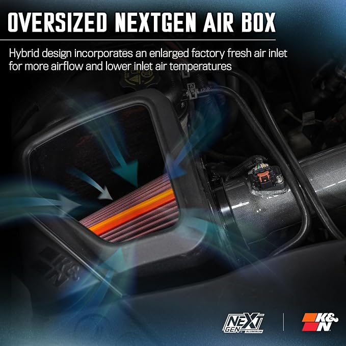 K&N NextGen Aluminum Cold Air Intake System: High-Flow Cotton Filter: Compatible - Image 4