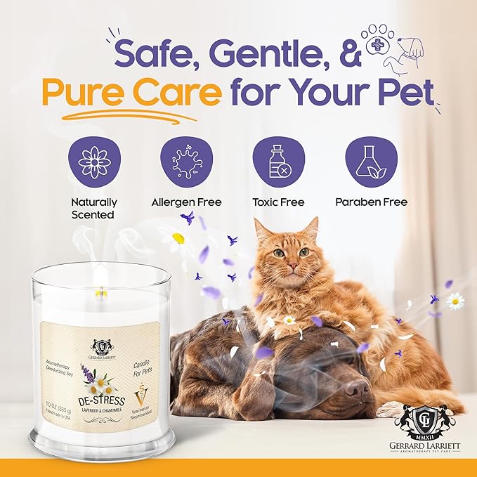 Dog Shampoo and Conditioner Aromatherapy Pet Bundle Set Itchy Skin Relief - De-Stress Dog Grooming Bundle with Dogs Calming Spray Scent Mist, and Pet Odor Eliminator Candle - Lavender & Chamomile