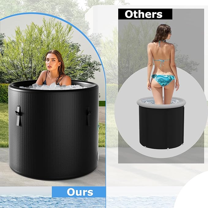 Goplus 79 Gal Ice Bath Tub for Athletes, Inflatable Cold Plunge Tub w/Multiple Layered, Lid, Pump, Backpack, Water Chiller Compatible Portable Freestanding Ice Bath for Adults (79 Gal Round, Black)