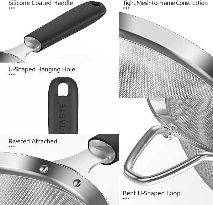 U-Taste Medium Fine Mesh Strainer: 18/8 Stainless Steel 4.73in 30 Mesh Kitchen - Image 6