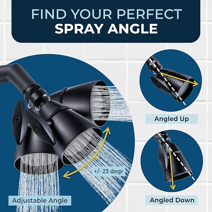 HammerHead Showers® Solid Metal 2 Inch High Pressure Shower Heads - MATTE BLACK – 2.5 GPM Shower Heads High Pressure - High Flow Shower Head with ADJUSTABLE SPRAY PATTERN - Fixed Shower Head