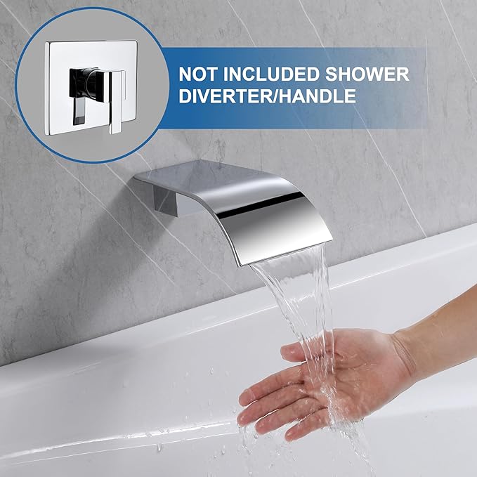 Chrome Waterfall Tub Spout Wall Mount Bathtub Faucet - High Flow Laminar Waterfall Tub Filler Faucet, Cascading Flow Spout for Vessel Sink,Bath Tub Faucet, Bathtub Fill Spout