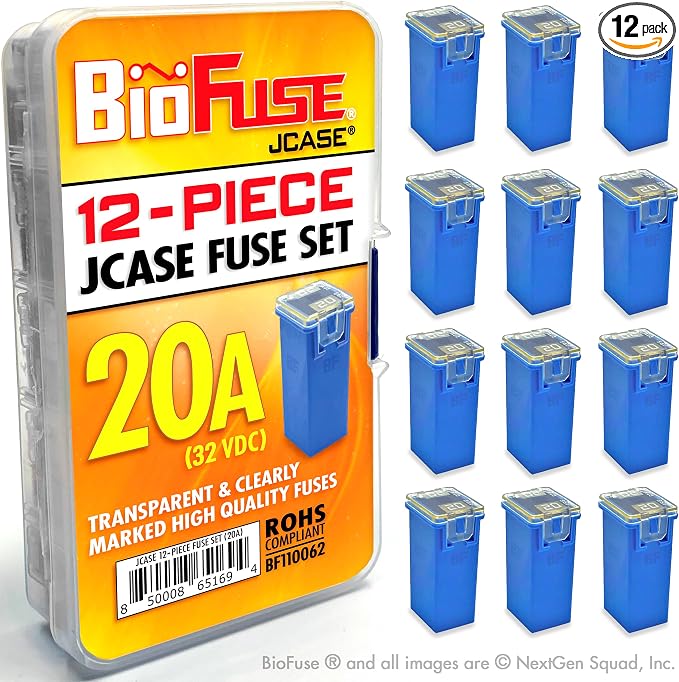 20A JCASE 12-Piece Cartridge Fuse Set. Fits Most: Nissan, and Ford by BioFuse
