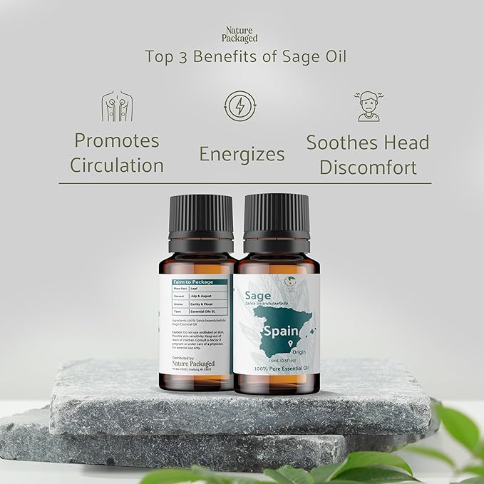 Sage Essential Oil - Direct from Essential Oils SL Spain - Steam Distilled - Aceite Esencial de Salvia for Aromatherapy, Massage, Diffuser, DIY Candle and Soap Making - 22lbs