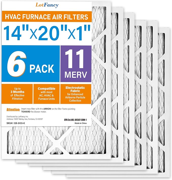 LotFancy 14x20x1 Air Filter MERV 11 6-Pack, Electrostatic Pleated AC Furnace by LotFancy