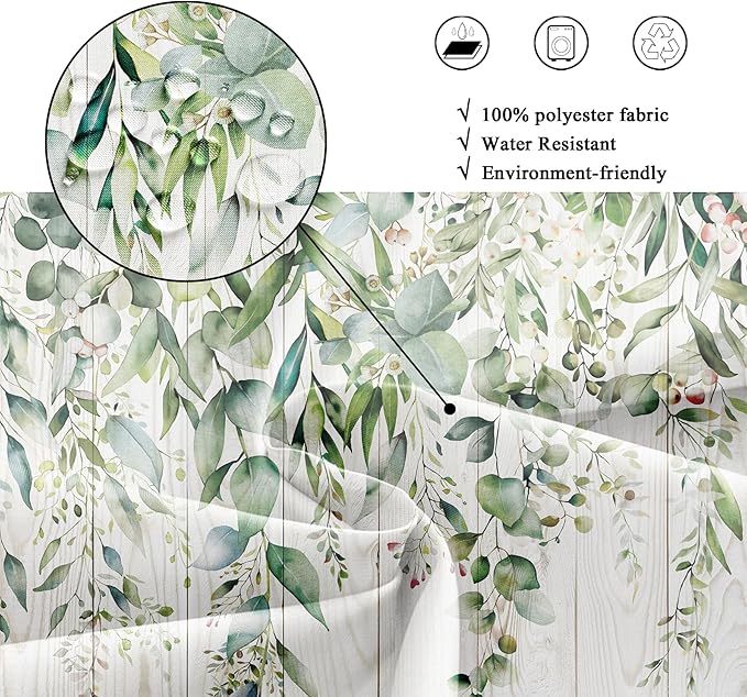 Riyidecor Sage Green Eucalyptus Leaves Shower Curtain for Bathroom Decor 72Wx72H Wooden Rustic Leaf Plants Botanical Spring Floral Art Printed Fabric Polyester Waterproof 12 Pack Plastic