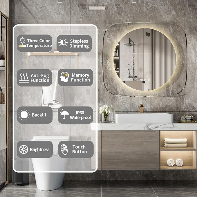 LUVODI Lighted LED Bathroom Mirror: 28”x32” Transparent Wall Mounted Vanity - Image 3