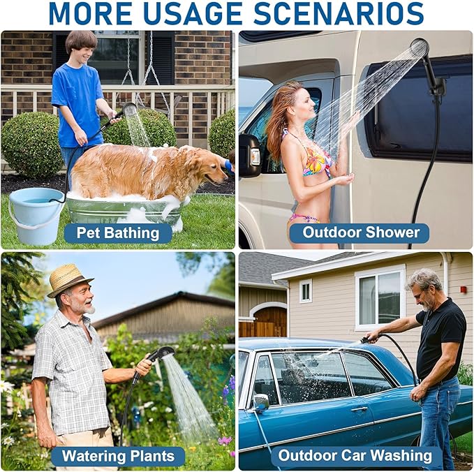 Portable Shower with Heater, Long-Lasting 6000mAh Rechargeable Camping Shower with 1500W Auto-Off Immersion Water Heater, Ideal for Outdoor Camping, Travel, Car Washing, Pet Bathing