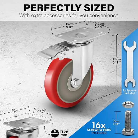 5 Inch Caster Wheels Heavy Duty Casters Set of 4 Lockable Cart Wheels - Image 2