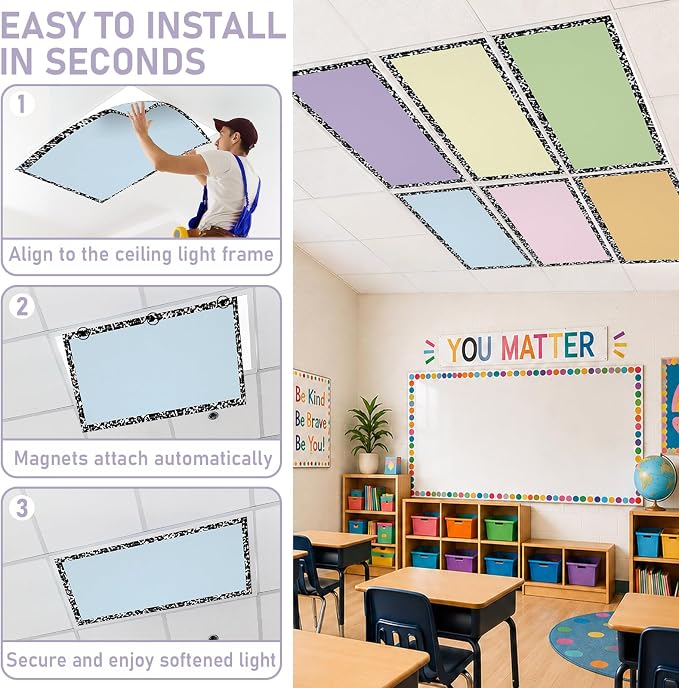 6 Pcs Fluorescent Light Covers for Classroom Ceiling Lights 4x2 FT Colorful - Image 7