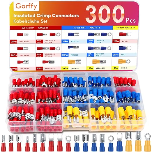 300PCS Wire Connectors Kit, Male and Female Spade Connectors, 17 Types by Gorffy