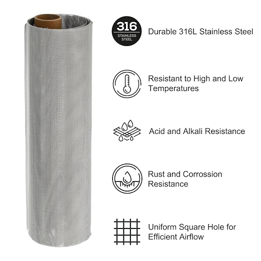 PATIKIL 40" L x 10" W Woven Wire Mesh, 60 Mesh 316L Stainless Steel Air Vent - Image 3