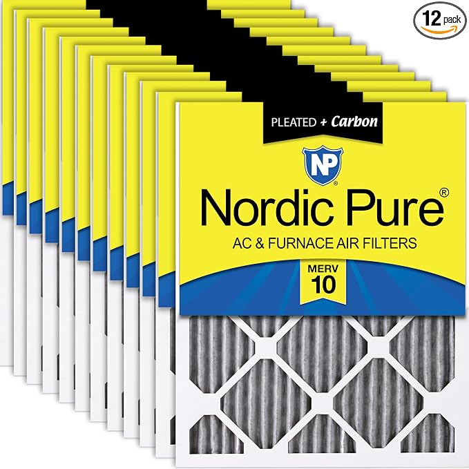 Nordic Pure 15x20x1 Furnace Air Filters MERV 10 Pleated Plus Carbon 12 Pack by NordicPure