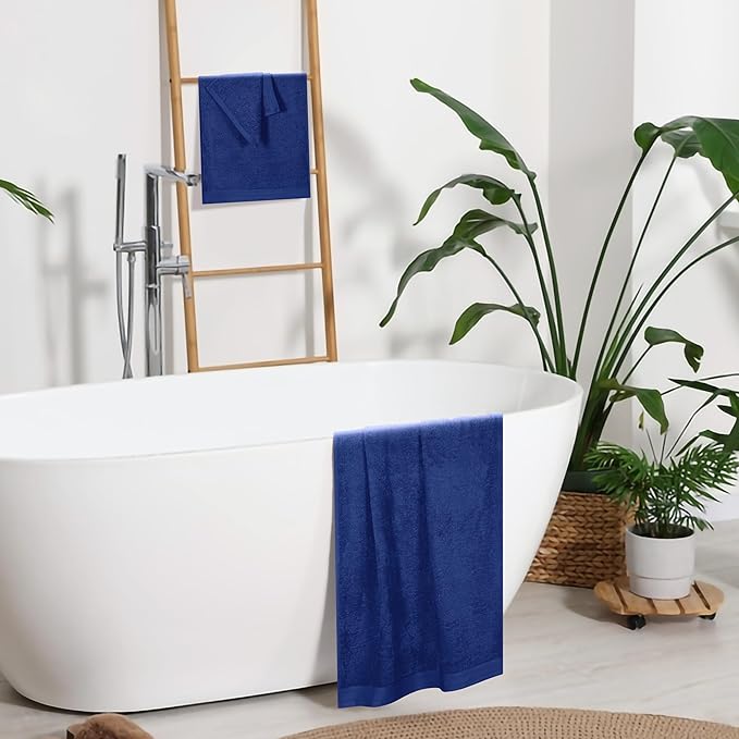 Ultra Soft 3 Pack Cotton Towel Set, Contains a Bath Towels 28x55 inch, a Hand Towels 16x24 inch & a Wash Coths 12x12 inch, Ideal Everyday use, Compact & Lightweight - Navy Blue, Medium
